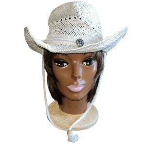 Morgan Taylor Caroline Cowboy Hat with Adjustable Chin Cord in White